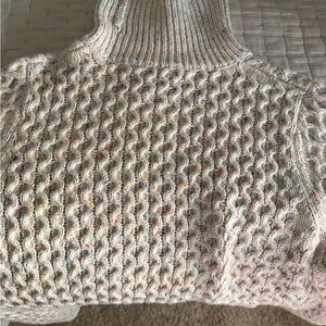 Lands' End Cream Speckled Turtleneck Sweater